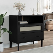  Sideboard Black Solid pine wood, poly rattan Medium Sideboard - €151,81 EUR