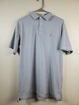 Peter Millar Polo Shirt Mens Medium White Blue Striped Knit Logo Slit Pullover - £13.74 GBP