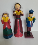 Lot of 3 Large Vintage Christmas Wooden Carolers 9” &amp; 7” Holiday Family ... - $24.99