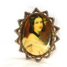 Victorian Revival Portrait of Lady on Porcelain Brooch Pin c1940 - £18.66 GBP
