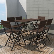 7 Piece Folding Outdoor Dining Set Steel Poly Rattan Brown - £234.92 GBP