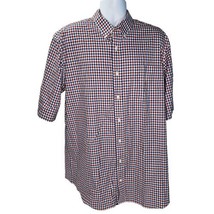 Duluth Trading Dress Shirt Men XLT Tall Red Blue White Check Plaid Short... - $24.74