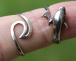 ocean related STERLING SILVER ring lot X2 DOLPHIN WAVE 925 size 5 6 - £33.82 GBP