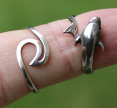 Ocean Related Sterling Silver Ring Lot X2 Dolphin Wave 925 Size 5 6 - £33.68 GBP