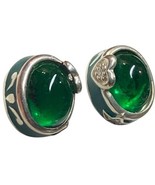 Sterling Silver Enamel Green Glass Stud Earrings Signed C^A - €38,76 EUR