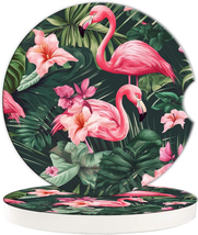 Tropical Pink Flamingos Car Coasters,Palm Leaves Car Coasters for Cup Ho... - $14.33