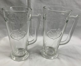 2 Vintage Falstaff Beer Mugs Clear Embossed Logo 14 oz - £25.19 GBP