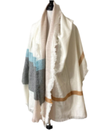LC Lauren Conrad Blanket Scarf Shawl Fringe Soft Blue Gray Brown 76&quot; x 29&quot; - $14.88