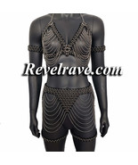 Burning Man Rave Harness Bra Skirt Full Set Custom Made Silver, Woman Ha... - $200.00