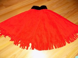 Size Small 4 Long Red Fringed Skirt Black Fur Waist Country Western Costume EUC - £14.07 GBP