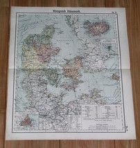 1905 Original Antique Map Of Denmark SCHLESWIG-HOLSTEIN Copenhagen Iceland - £16.91 GBP