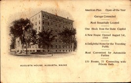 RARE-AUGUSTA Maine POSTCARD-ADV. Card For &quot;Augusta House&quot; Hotel 1908 BK47 - £6.98 GBP