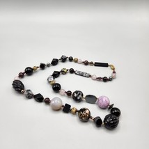 Stone Bead Necklace Rose Quartz Snowflake Obsidian Cloisonne Gradient 30&quot; - $58.04