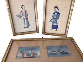 c1850 Antique Chinese Pith Watercolor/Gauche Paintings on rice paper fra... - $1,183.05