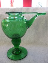 BIOT green bubble glass oil lamp, vase, candleholder, signed, shy 6&quot; - $50.00