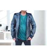 Varsity Snakeskin Leather Jacket with Removable Hoodie - $1,200.00 - $1,500.00