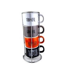 Home Essentials Set of Four Espresso Mugs With Metal Rack NWT - $23.76