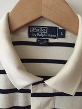 Polo by Ralph Lauren Pima Cotton Cream w Navy Stripe Polo Shirt Size Large -Peru - £17.06 GBP