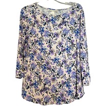 Emaline Womens Top Multicolor Large Floral Half Sleeve Blouse Pullover S... - $12.61