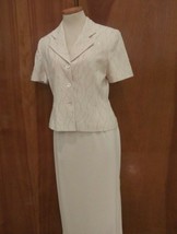 KASPER ASL Women&#39;s Sz 8 Long Ivory Skirt &amp; S/S Beaded Jacket Dressy Suit Lined - £21.92 GBP