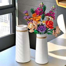 White Ceramic Cylinder Vase Set Of 2, Nordic Modern, Matte H 8.3&quot; + H 10&quot; - $44.94