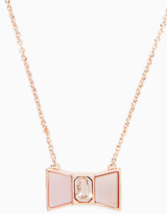 Kate Spade Pink Bow Shoppe Mini Necklace Pendant MOP Crystal Rose Gold  - £31.64 GBP