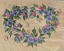Bucilla Counted Cross Stitch Wreath Floral 43380 Donna Dewberry 13x10 Roses - $19.79