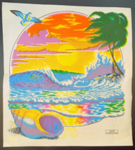 Tropical Beach T-SHIRT IRON-ON Vintage Nos 1989 With Neon &amp; Glitter, 12&quot; X 11&quot; - £29.59 GBP