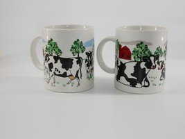 Pair Vintage 1997 Cows Coffee Tea Cup Mug By E. Rosin Farmhouse Country - $19.99