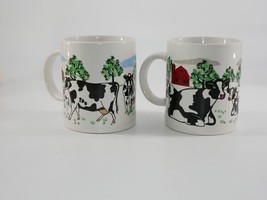 Pair Vintage 1997 Cows Coffee Tea Cup Mug By E. Rosin Farmhouse Country - £15.02 GBP