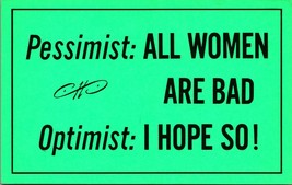 Pessimist All Women Are Bad Optimist I Hope So 1970s Postcard Vagabond Creations - £3.09 GBP