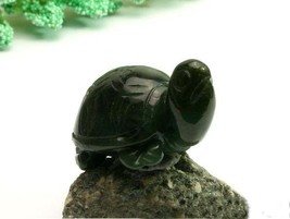 Free Shipping - good luck Hand-carved Natural Dark Green Cute Turtle Jade Pendan - £16.23 GBP