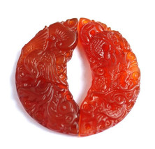 Free Shipping -   NATURAL red agate / Carnelian Carved Dragon Phoenix  Amulet  P - £15.73 GBP