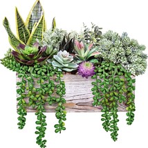 14 Pcs Assorted Artificial Succulents Fake Plants In Rectangular Wooden Pots - £31.97 GBP
