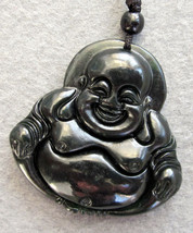 Free Shipping - good luck Burma Jadeite Jade carved  Laughing Buddha Natural bla - £15.95 GBP