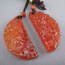 Free Shipping -  NATURAL red agate / Carnelian Carved Dragon Phoenix  Pendant CH - £15.98 GBP