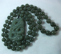 Free Shipping - 2012 Good luck Amulet Natural dark green Jadeite Jade carved Dra - $29.99