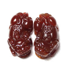 Free Shipping -  A pair  mythical Animals Natural Red agate / Carnelian Carved   - £19.42 GBP