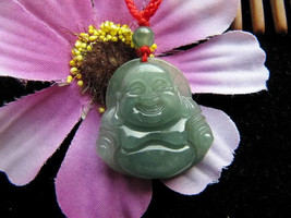 Free Shipping - GOOD luck Amulet Natural DARK green Laughing Buddha Jadeite Jade - £15.95 GBP