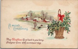 Christmas Wishes Scene Basket of Hollyberry Postcard W10 - £3.12 GBP