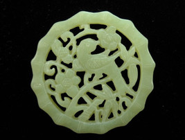 Free shipping - Elegant NATURAL Green Jadeite Jade carved  Birds and Flower char - £20.71 GBP