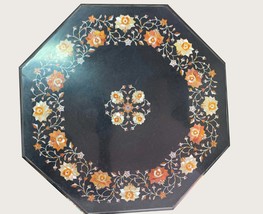 32 &quot;Black Marble Coffee Table Top Lapis Lazuli Inlay Mosaic Pirtradure  - $1,999.00