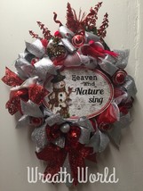 New Handmade Red Silver Snowman Christmas Wreath Heaven And Nature Sing Cardinal - £67.19 GBP