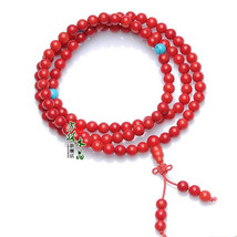 Free Shipping - Natural Red Coral Mala with Turquoise beads Meditation  Yoga 108 - £23.98 GBP