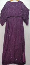 Patra Long Maxi Dress Women Size 10 Purple Silk Beaded Kimono Sleeve Back Zipper - £22.06 GBP