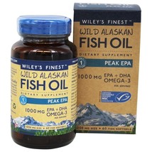 Wiley&#39;s Finest Wild Alaskan Fish Oil 1000mg EPA + DHA Peak EPA, 60 Softgels - £31.96 GBP