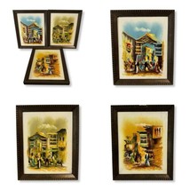 Set of 3 Vintage Holy Land Hand Painted Knife Art Oil Paintings in Wood Frames - $145.13