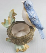 Vintage Enesco Japan Bisque Blue Bird Nest Nature Figurine Porcelain b56 - $22.99