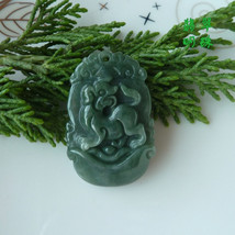 Free Shipping -good luck Amulet Natural dark green Jadeite Jade Dog charm Pendan - £15.64 GBP