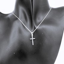 Vintage Simple Italy Sterling Silver Cross Necklace Pendant 16” Chain 92... - €19,94 EUR